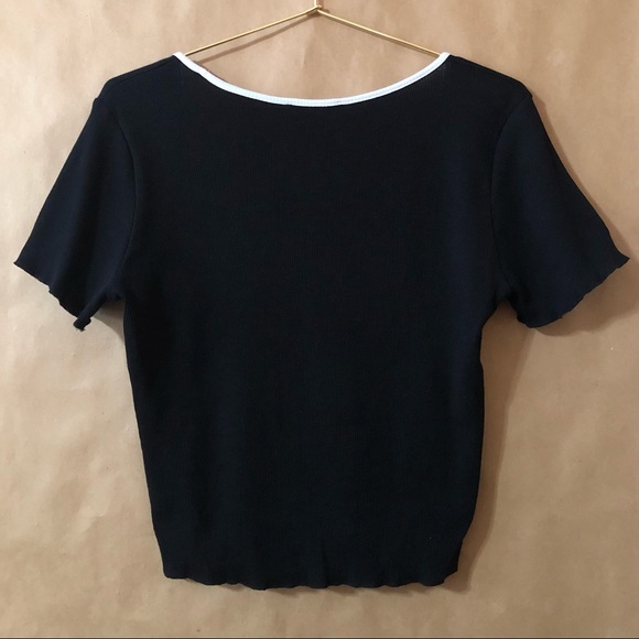 Zara Ribbed Scoop Neck Lettuce Hem Crop Top with Contrast Trim - Picture 6 of 7